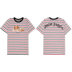 Palm Angels Striped Bear Graphic T-Shirt - Red/White/Black