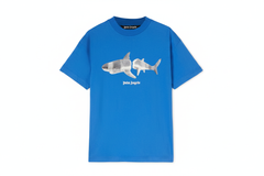 PALM ANGELS SHARK PRINT SHORT SLEEVE T‑SHIRT BLUE