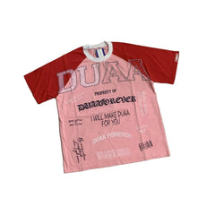 Duaa Forever Pink Red Color Block Text Print Raglan T-shirt