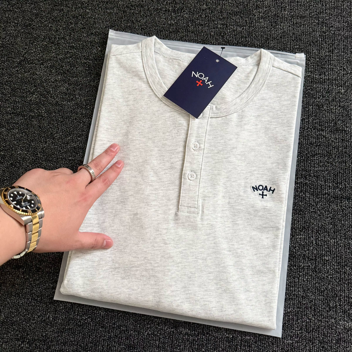 NOAH MARS Men Old Money Henley Long Sleeve Tee Chest Cross Embroidery Logo