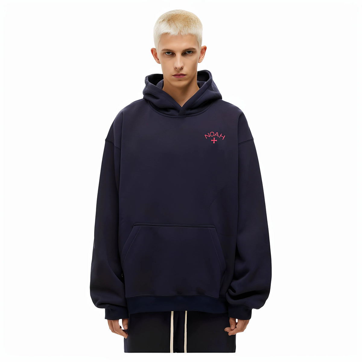 NOAH MARS Men Navy Velvet Splicing Hoodie First Gen Cross Autumn Winter