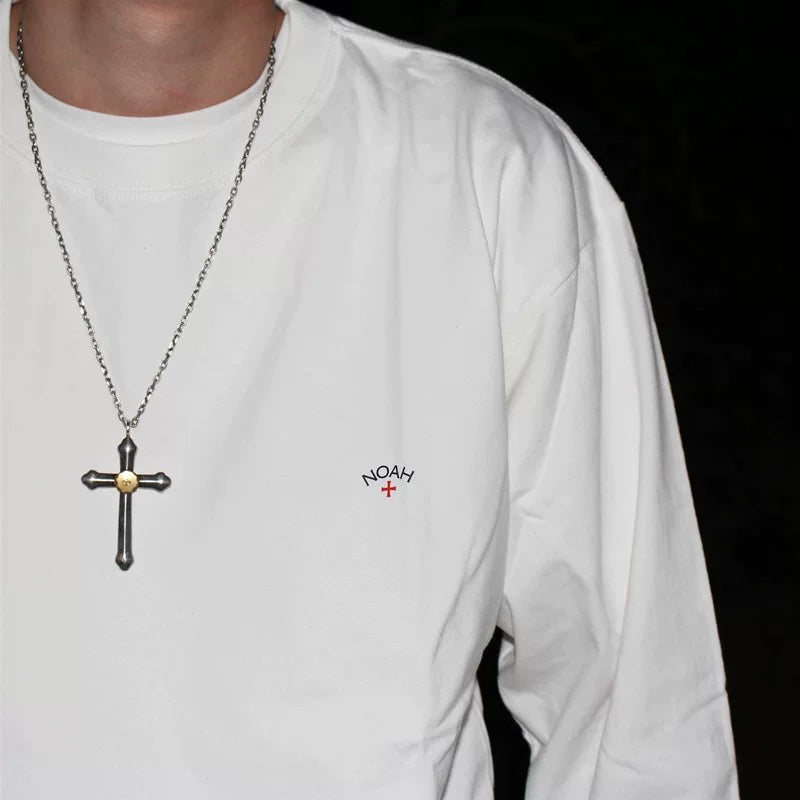 NOAH BWCJ Cross Print Heavy Cotton Unisex Long Sleeve Tee