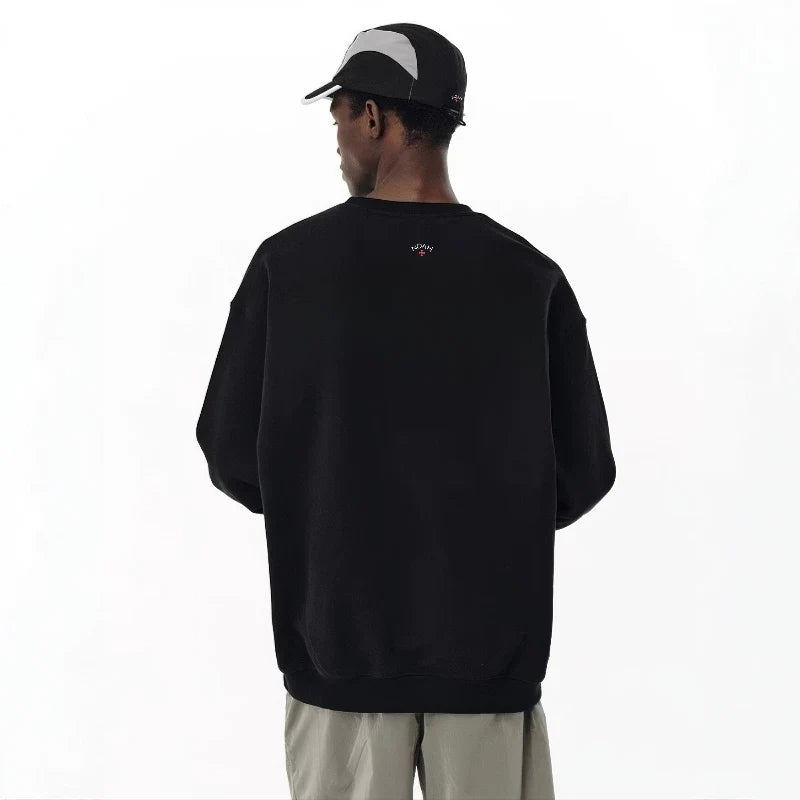 NOAH MARS Men Thread Splice Crew Sweatshirt Back Small Cross Logo American Casual