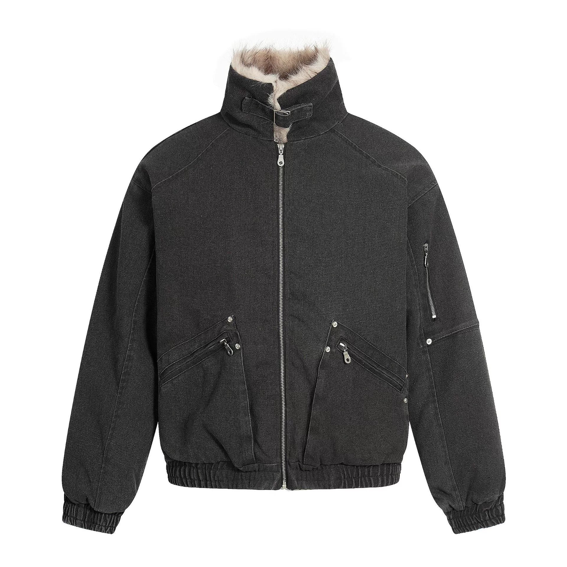 NOAH MARS Old Money Stand Collar Mountain Graphic Velvet Lined Cotton Coat
