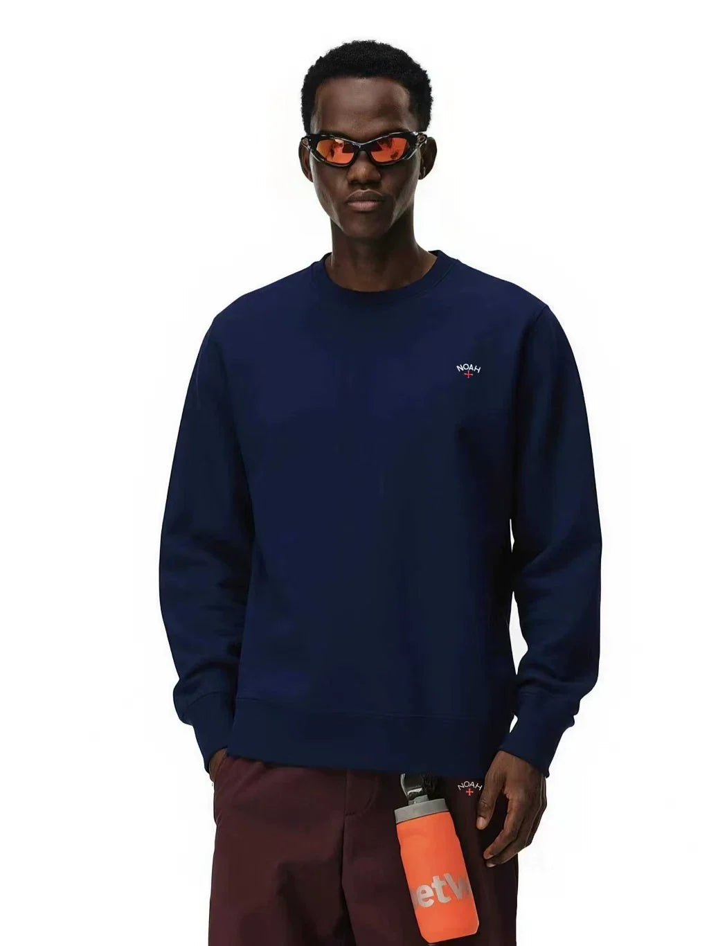 NOAH MARS Men Crew Sweatshirt Minimal Cross Embroidery American Casual