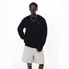 NOAH MARS Men Crew Sweatshirt Minimal Cross Embroidery American Casual