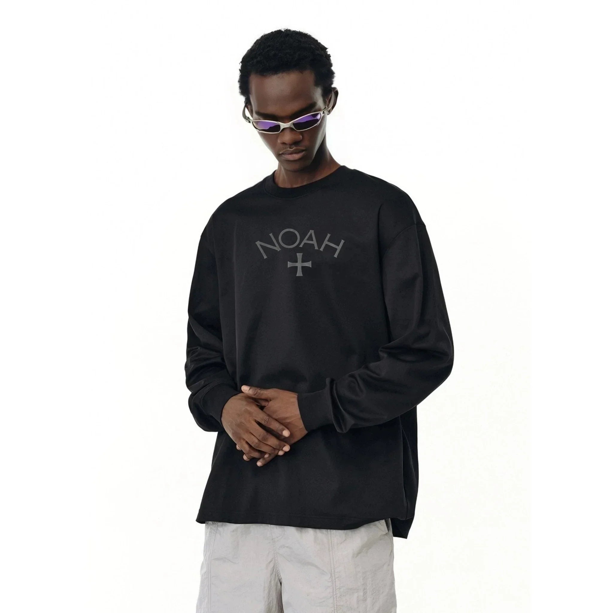 NOAH MARS Men First Gen Cross Crew Neck Long Sleeve Base Tee