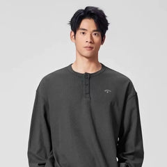 NOAH MARS Men Old Money Henley Long Sleeve Tee 3M Reflective Cross Tag