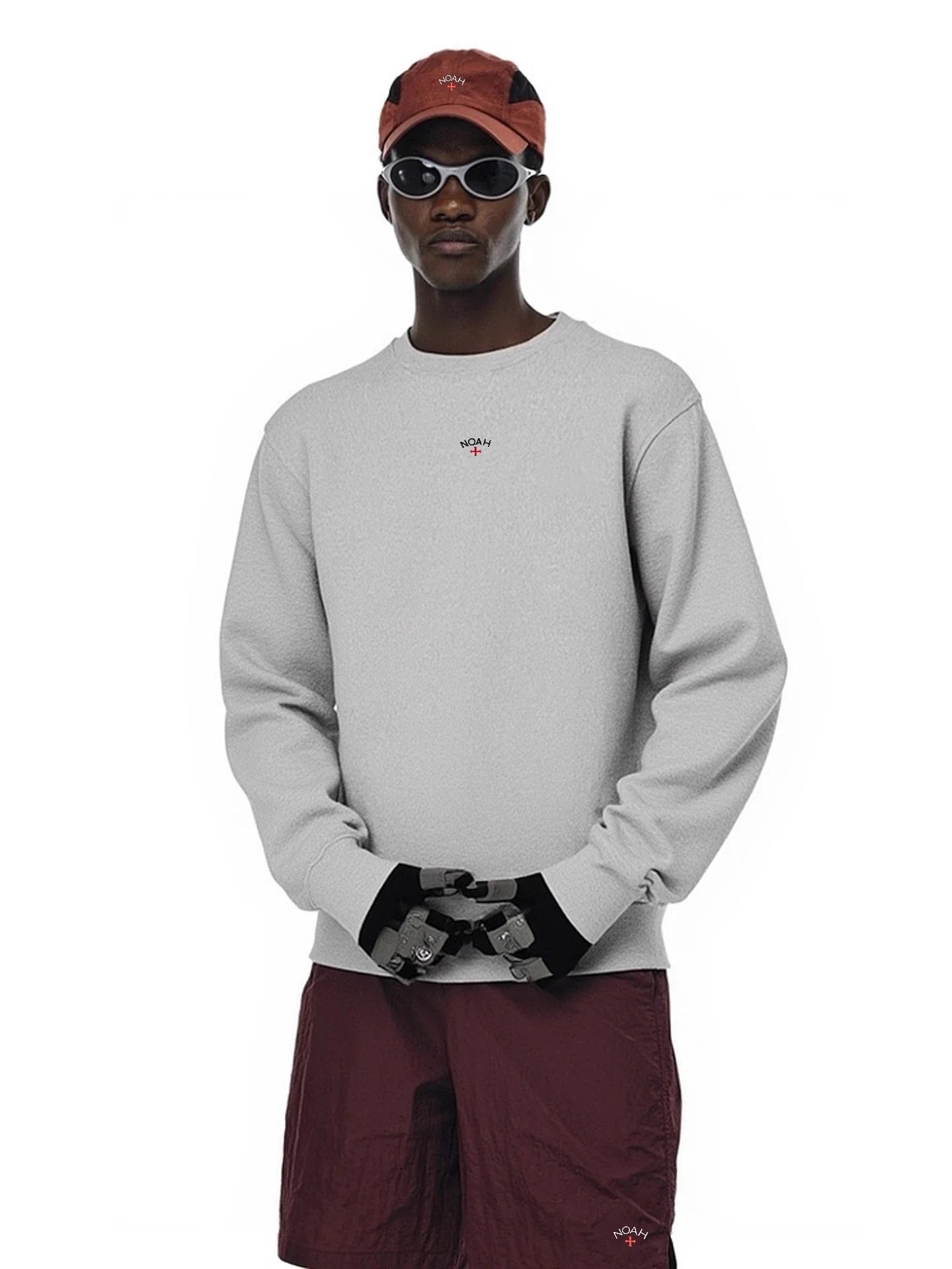 NOAH MARS Men Thread Splice Crew Sweatshirt Chest Badge Cross Embroidery