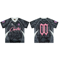 Corteiz Geometric Graphic Athletic Jersey T-Shirt - Black/Grey/Pink