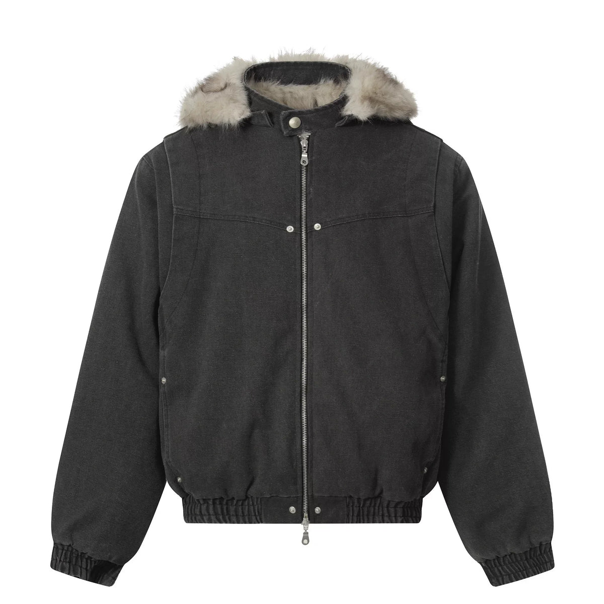 NOAH MARS Detachable Hood Fur Collar Mountain Print Loose Winter Cotton Jacket Men