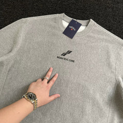 NOAH MARS Men Grey Thread Splice Crew Sweatshirt Two Bar Wave Print