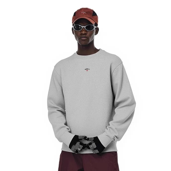NOAH MARS Men Thread Splice Crew Sweatshirt Chest Badge Cross Embroidery