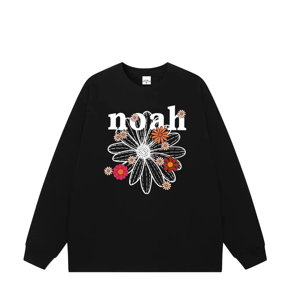 NOAH Daisy Letter Print Pure Cotton Unisex Long Sleeve Tee Spring Autumn