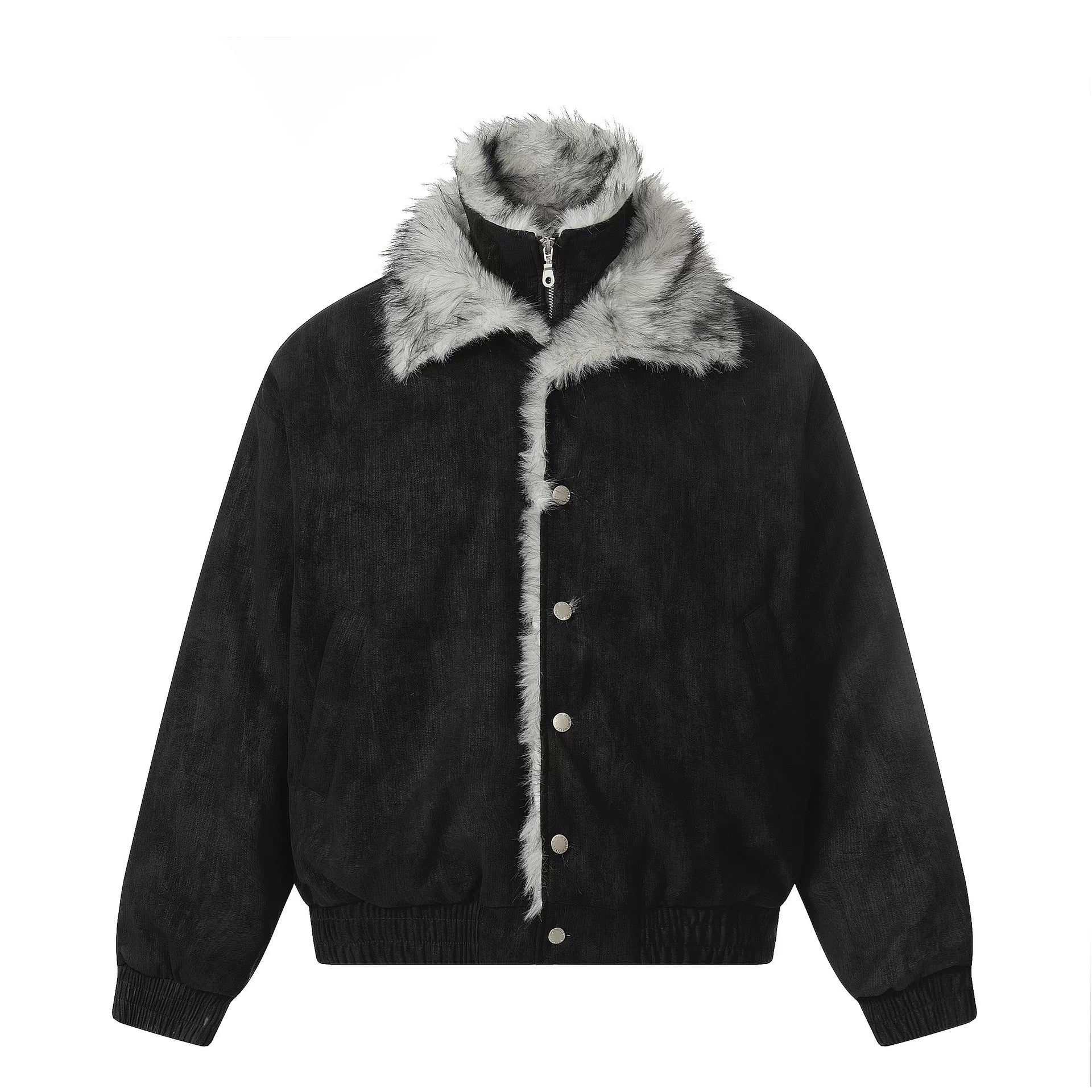 NOAH MARS Fur Collar Lapel Velvet Lined Mountain Print Men Winter Cotton Jacket Old Money